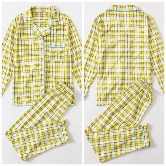 New Yellow Plaid Long Pajama Set - Picture 2 of 5